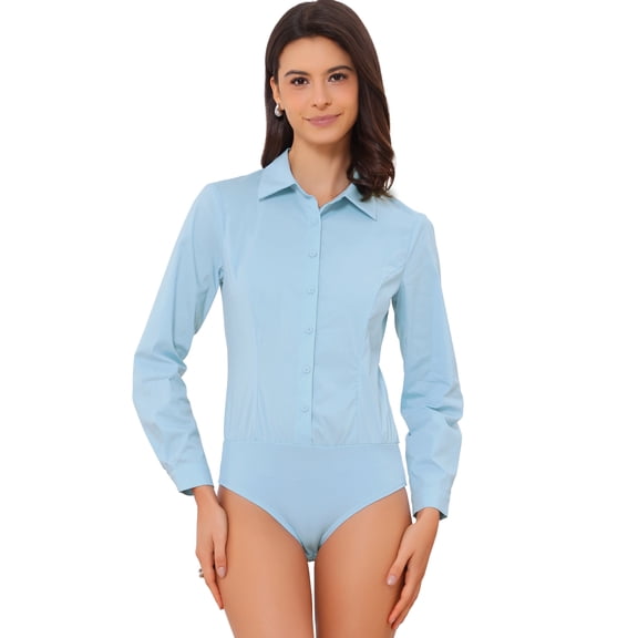 DARING DIVA Button Down Bodysuit Blouse  Casual Top XS Light Blue