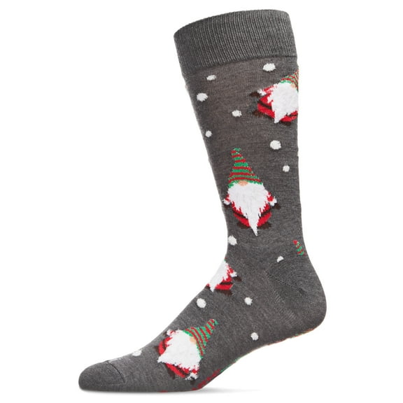 MeMoi Men's "Gnome For The Holidays" Christmas Novelty Crew Sock - Mens - Male, 10-13, Dark Gray Heather