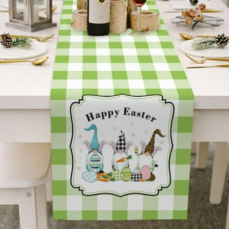 

Baywell Easter Table Runner Cotton Linen Table Runners Non-Slip Dresser Scarf A Lovely Dwarf and Easter Eggs Dining Table Runner for Dinner Kitchen