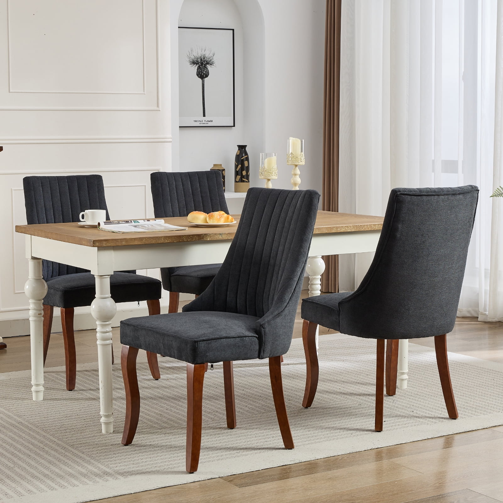 Black Mid Century Dining Chairs Set of 2, Modern Kitchen & Dining Room Chairs Set of 2, Velvet Upholstered Kitchen Chairs for Dining Table, Sillas de Comedor, Wood Legs (Black, 2 Pcs)