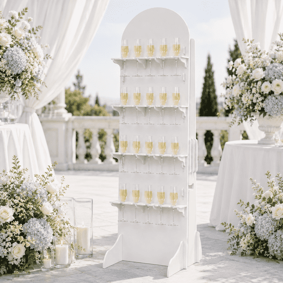 MOOFI Champagne Wall Stand, 5.9 ft Tall x 23.6 in Wide, Pvc Freestanding Display Rack for 20 Stemmed Flutes, White