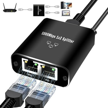 Ethernet Splitter 1 to 2 Out, 1000Mbps High Speed, Gigabit Network LAN Adapter for Cat 5/6/7/8 Cable, with USB Power Cable [2 Devices Simultaneous Networking]