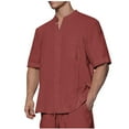 thumbnail image 1 of Birdeem Shirts for Men Mens Fashion Casual Solid Color Button Short Sleeve Round-Neck Blouses, 1 of 10
