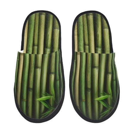 Balery Green Bamboo Fence1 Slient Indoor Furry Fleece Comfort House Shoes Soft Non-Slip Home Shoes Cotton slippers House Slippers-- Large