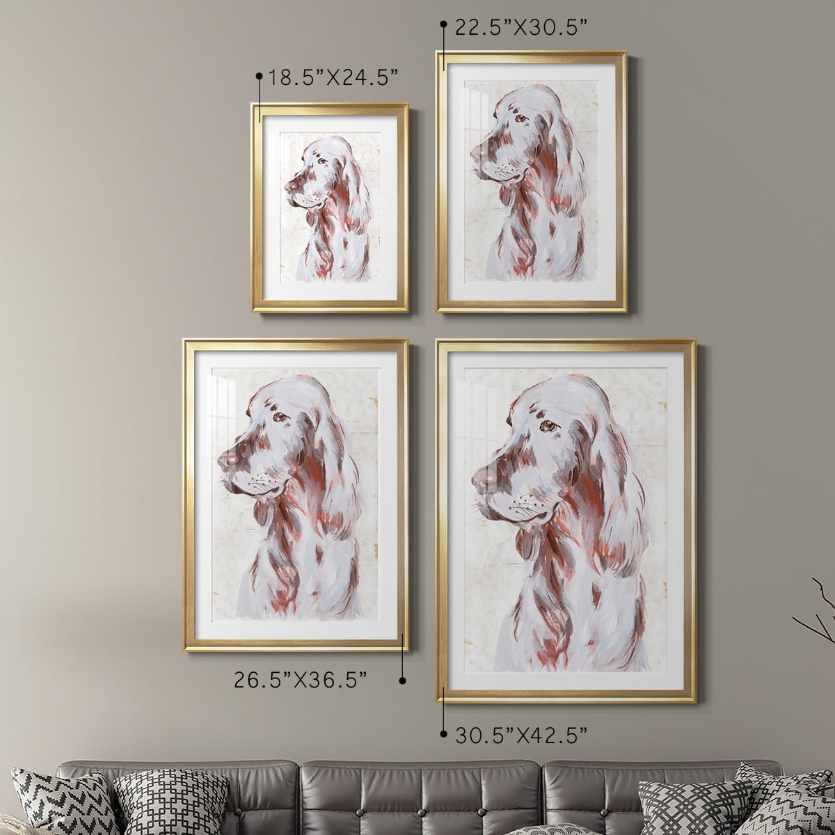 Wexford Home Sitting Dog III Premium Framed Print, 22.5" x 30.5" - Ready to Hang, Gold (Set of 2)