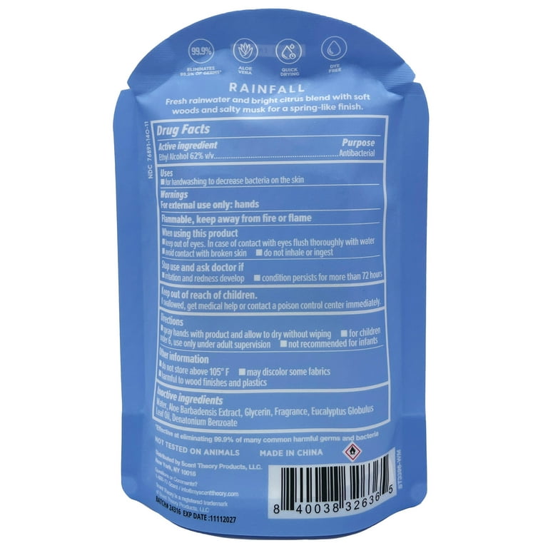 Scent Theory Hand Sanitizer Spray, Rainfall, 1 fl oz