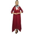 thumbnail image 2 of Bimba Women's Indian Maroon Rayon Asymmetrical Hem Casual Kurta With Scarf - 28, 2 of 7