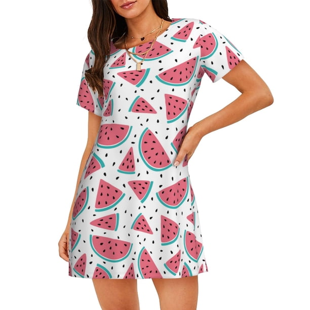Fotbe Watermelon Bata de Dormir para Mujer con Estampado, Camisón de Algodón de Manga Corta, Ropa de Dormir Casual