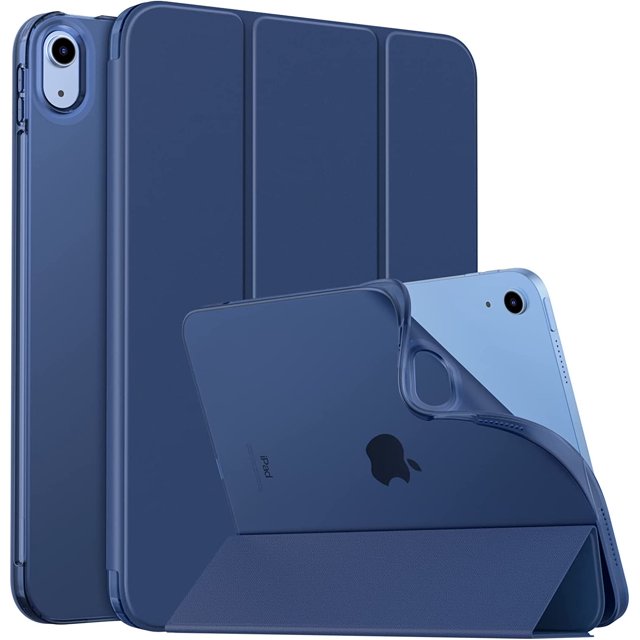 Funda azul marino para iPad 10.ª generación 2022 de 10,9 pulgadas, funda con tapa trasera de TPU suave con soporte semitransparente, funda protectora a prueba de golpes, encendido/apagado automático brillar Electrónica