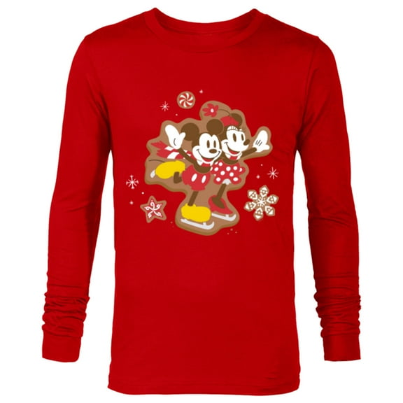 Disney Mickey & Minnie Ice Skating Gingerbread Holiday - Long Sleeve T-Shirt for Men - Customized-New Red