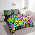 thumbnail image 2 of Castle Fairy Gothic Neon Abstract Skull Full Size Bedding Sets 7 Pieces,Vibrant Leopard Print Full Size Bed in a Bag,Blue Purple Green Lime,Black Reversible, 2 of 7