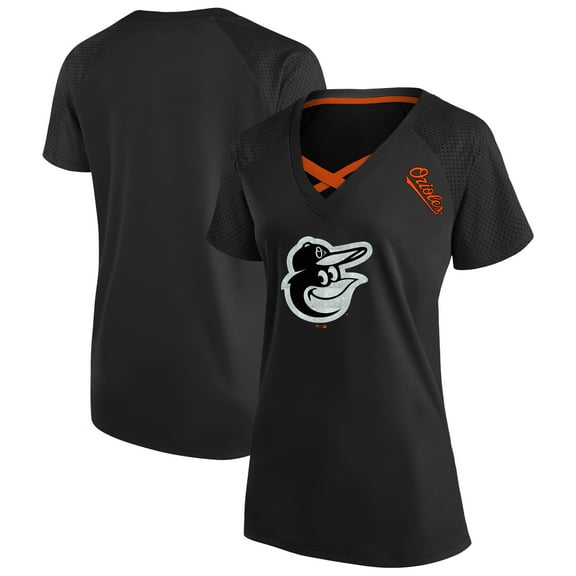 Women's-Profile  Black Baltimore Orioles Plus Size Glitter Raglan V-Neck T-Shirt