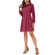 thumbnail image 4 of INSPIRE CHIC Women's Mock Neck Sheer Long Sleeve Flared Gilding Star Shiny Dress Burgundy M, 4 of 5