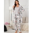 thumbnail image 3 of Women's 3 Piece Floral Print Pajama Set with Robe - Soft Polyester All Seasons Loungewear for Ladies, 3 of 10