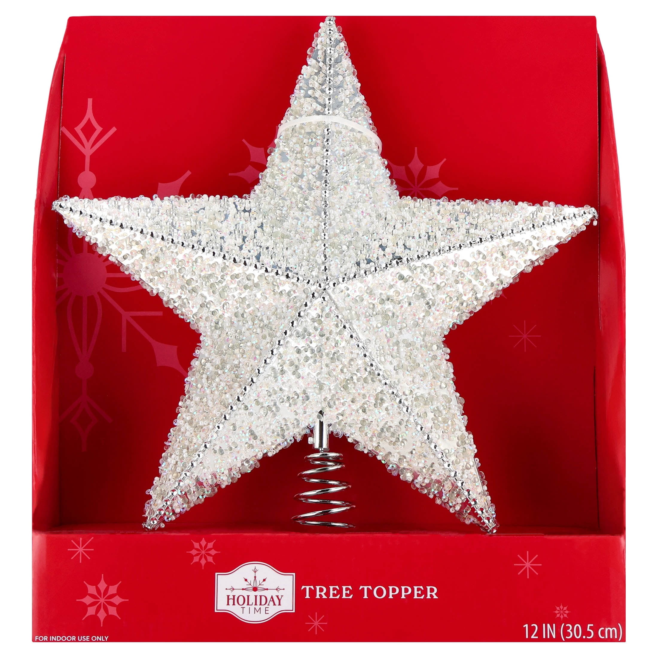Icy Crystal Star Christmas Tree Topper, Silver and White, 12", by Holiday Time