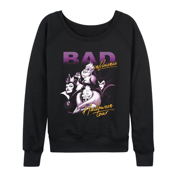 Disney Villains - Bad Influence Women's Lightweight French Terry Wide Neck Long Sleeve Graphic Shirt