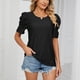 thumbnail image 5 of Blusa plisada con cuello redondo y mangas abullonadas - Negro XXL Summer Chic, 5 of 8
