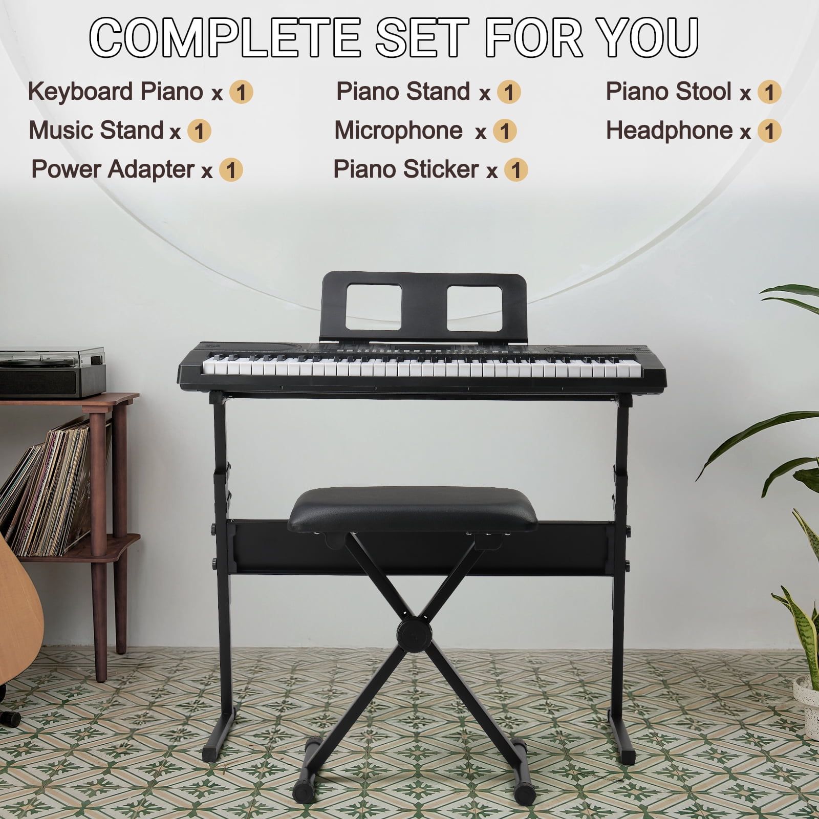 Ktaxon 61 Keys Keyboard Piano with Lighted Keys, Z-Stand, Piano