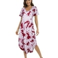 thumbnail image 4 of Womens Long Nightdress Ankle-Length Nightgowns Short Sleeve V Neck Loungewear Pajamas Sleepwear with 2 Pockets,Sleep Shirt ,Casual Cotton Plus Size Sleepdress for Girls House Dress,Red Tie Dye S-3XL, 4 of 9