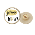 thumbnail image 1 of Je T'Aime I Love You Quote Style Round Metal Golden Pin Brooch Clip, 1 of 3