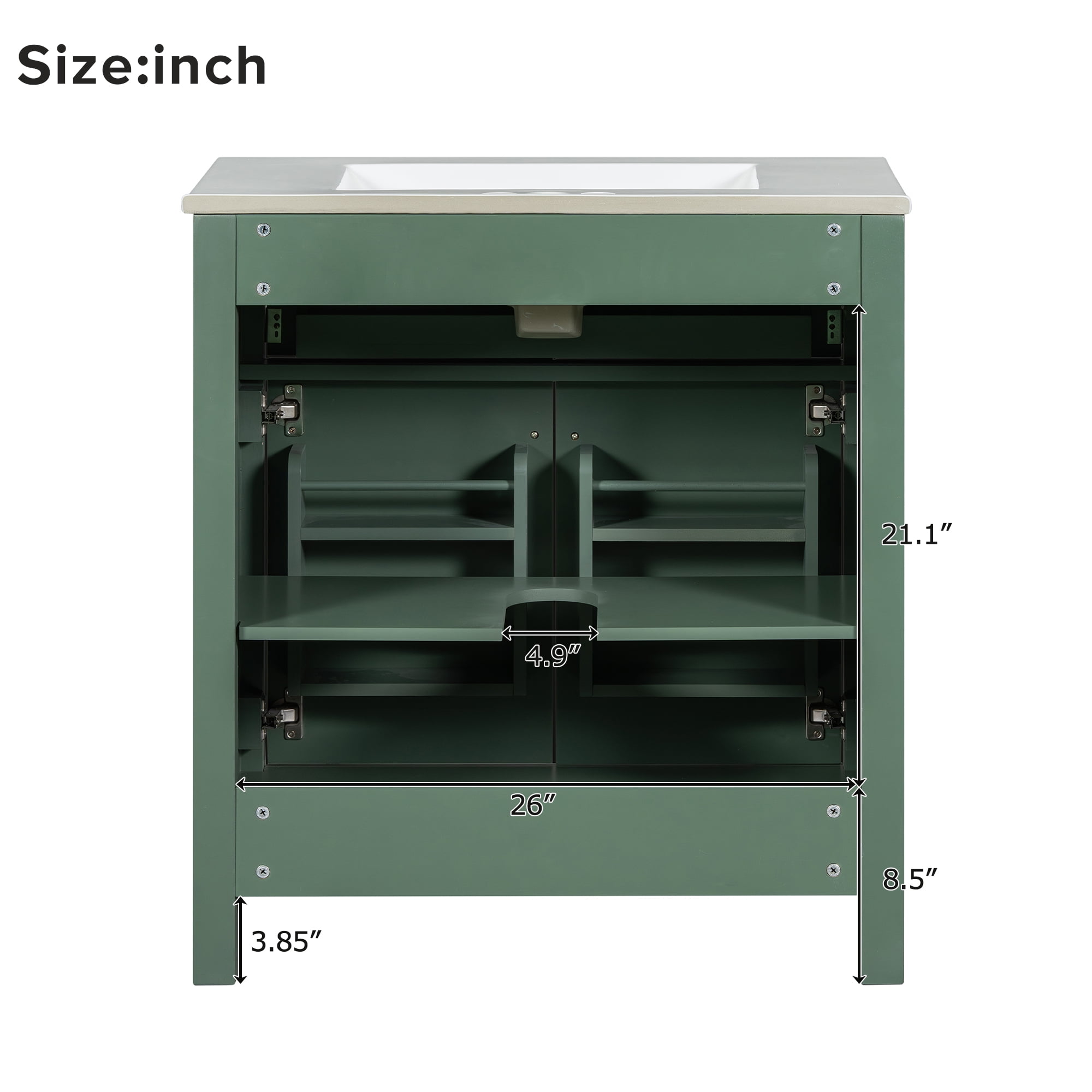 Harper & Bright Designs 30 inch Bathroom Vanity with Ceramic Sink, Modern Green Single Bathroom Cabinet with 2 Doors and a Shelf, Soft Close Doors, Green