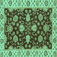 thumbnail image 1 of Ahgly Company Machine Washable Indoor Square Oriental Turquoise Blue Traditional Area Rugs, 7' Square, 1 of 4