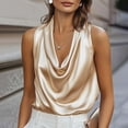 thumbnail image 2 of VINUSLI Women's Cowl Neck Camisole Elegant Halter Sleeveless Tops Silk Satin Dressy Business Cami Vests Beige,S, 2 of 8
