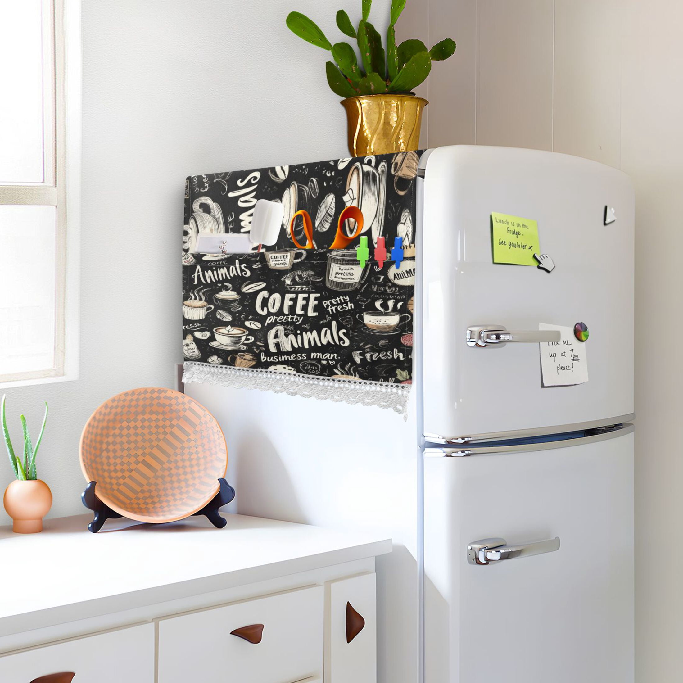 Coffee PictureWasher and Dryer Covers Dust-Proof and Oil Resistant Fridge Cover with 4 Storage Pockets Washing Machine Top Cover for Laundry Kitchen Home 51.2 x 22 In