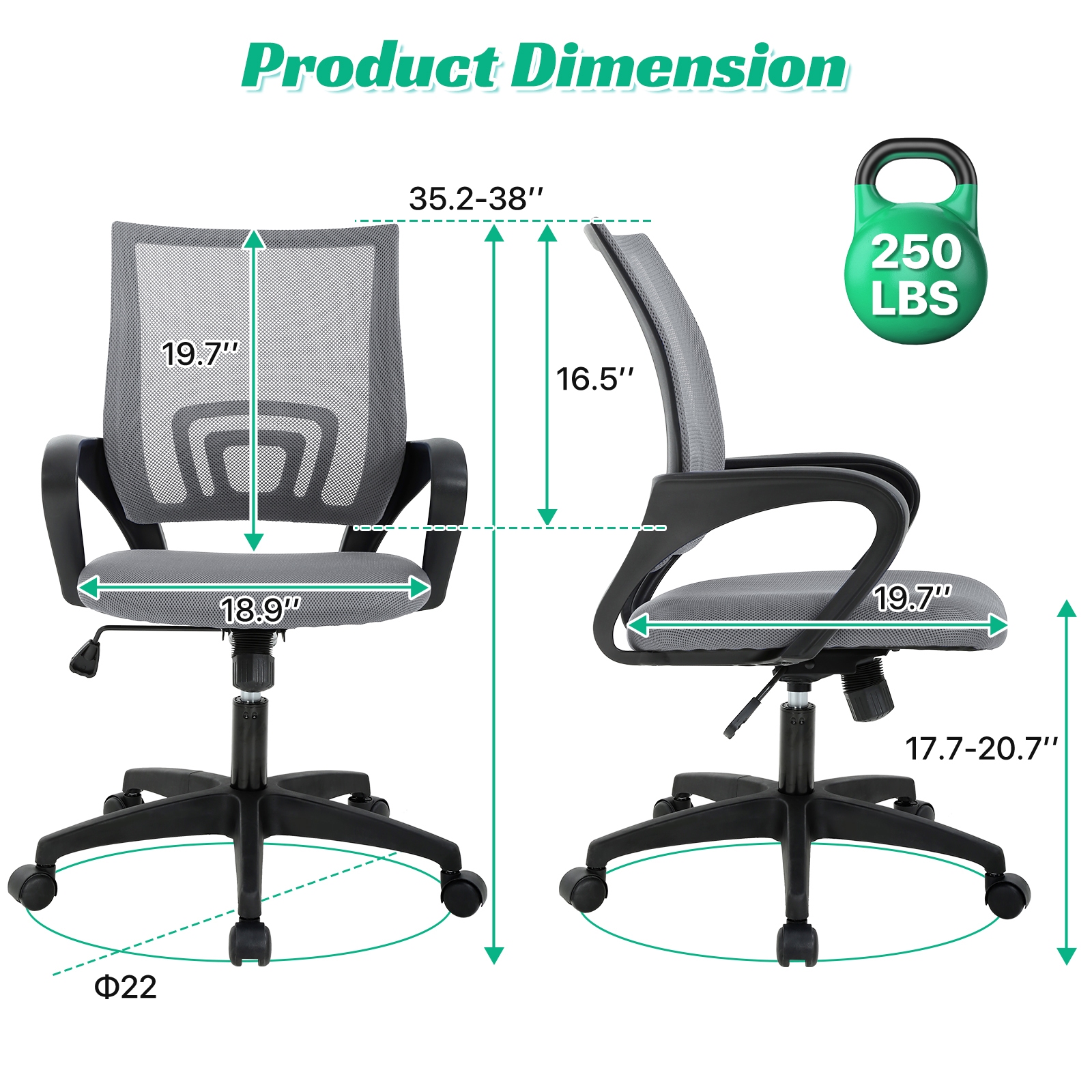 NiamVelo Mesh Office Chair Computer Desk Chair for Adults, Mid Back Rolling Chair Cheap office chairs with Lumbar Support Armrest for Home Office,Grey（2 Pack）