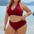 thumbnail image 6 of Bigersell High Waisted Swimsuits Clearance - Women Ruched 2 Piece Bathing Suit - Trendy Front Wrap Cute Halter Swimsuits Tie Back Bikini Sets Vacation Swimwear Wine L, 6 of 6
