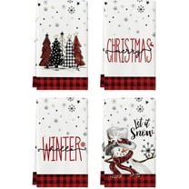 Black White Buffalo Plaid Snowman Xmas Trees Christmas Kitchen Towels Dish Towels, 18x26 Inch Daily Winter Decoration Hand Towels Set of 4