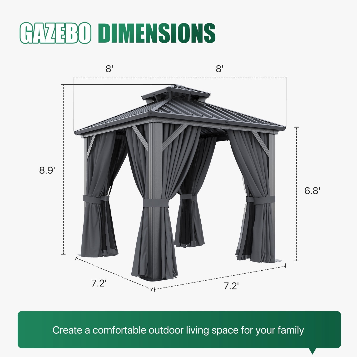 Clouddwell 8' x 8' Gazebo for Patio, Gazebo Pergola with Sloped Roof, Large Wall-Mounted Heavy Duty Awnings, for Deck, Patio and Backyard,Gray