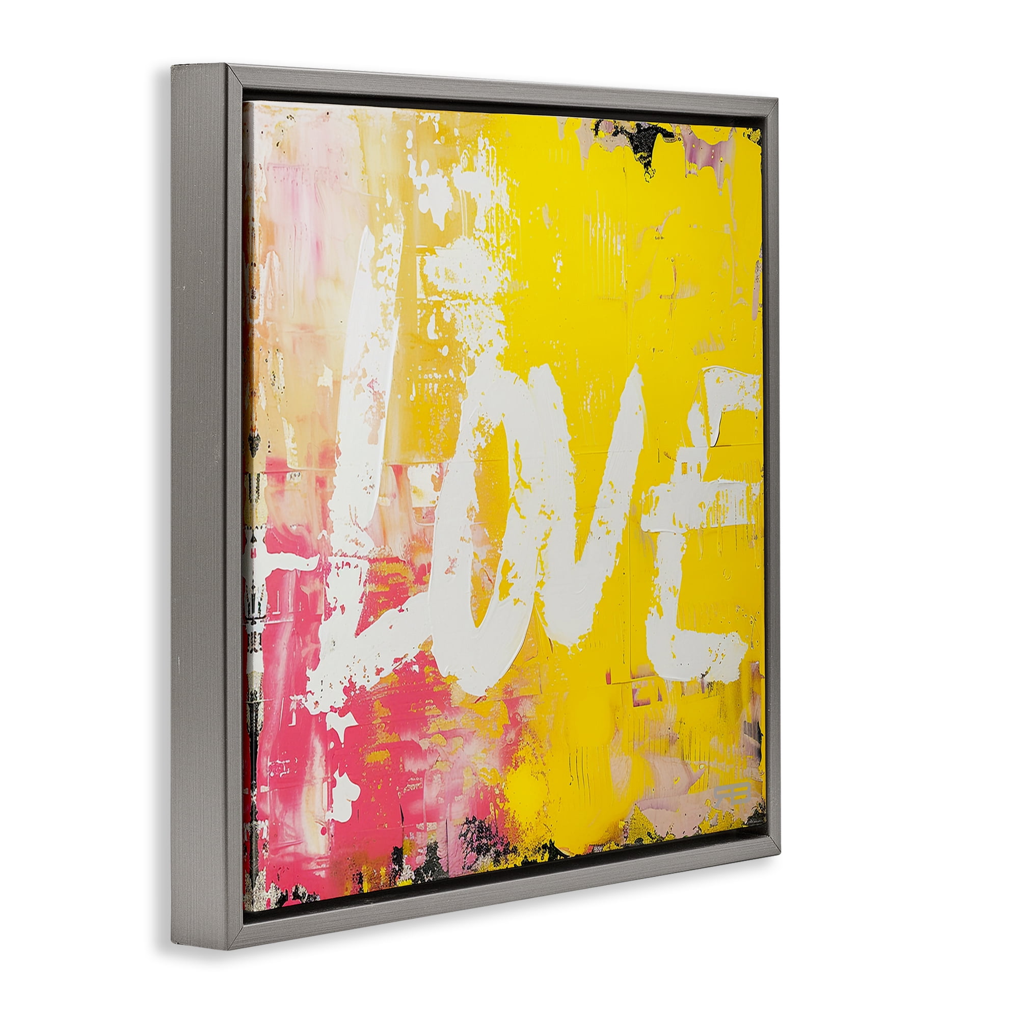 Stupell Industries Urban Love Paint Style Abstract Painting Gray Floater Framed Canvas Art Print Wall Art, 18 x 18