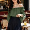 thumbnail image 6 of LEKWK Renaissance Top Women Off Shoulder Ruffled Top with Flared Bell Sleeves Classic Pirate Shirt Medieval Halloween Cosplay Costume, 6 of 9