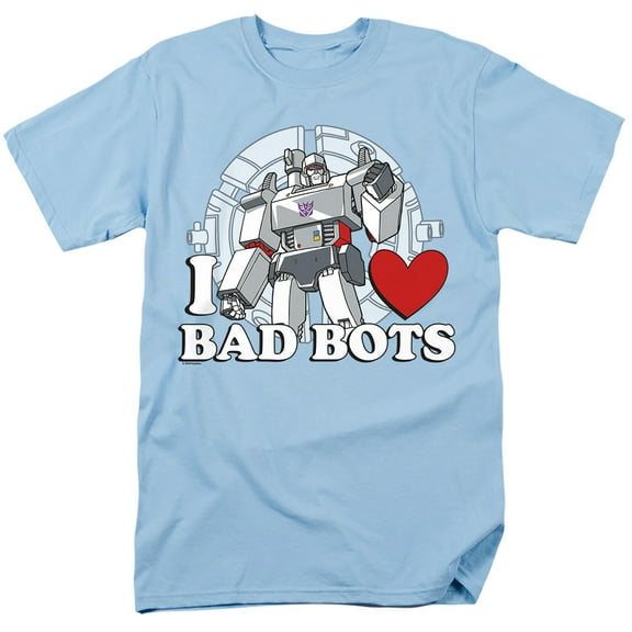 Transformers Valentine's Day I Love Bots Unisex Adult T Shirt, Light Blue, Medium