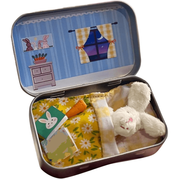 ZTTD 2026 New Little Pocket Bunny, Rabbit Plush Toy in A Tin, Easter Basket Stuffer, DIY Pet Bunny Adoption, Cute Rabbit in Tin Box, White-Bunny