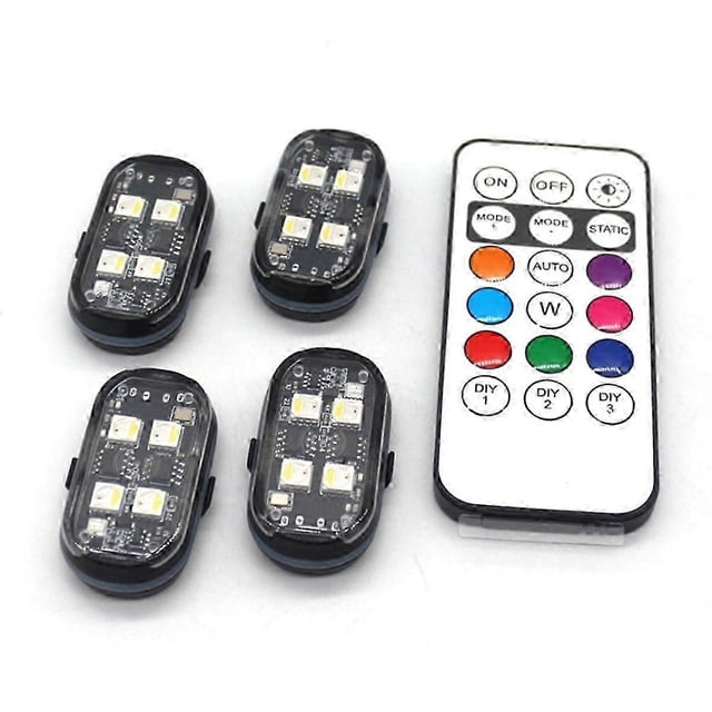 4pcs Wireless LED Strobe Lights Car Decor Atmosphere Light, 8 Colors Rechargeable Led Lights LED Warning Light