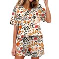 thumbnail image 1 of Conjunto de pijama de mujeres manga corta cuello redondo color sólido ropa de dormir casual con pantalones conjunto de salón, 1 of 8