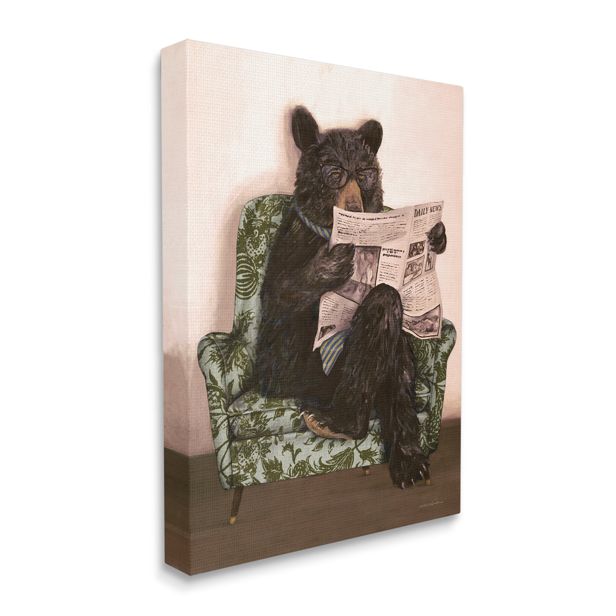 Stupell Industries Bear Reading Newspaper Animals & Insects Painting Gallery Wrapped Canvas Print Wall Art, 24 x 30