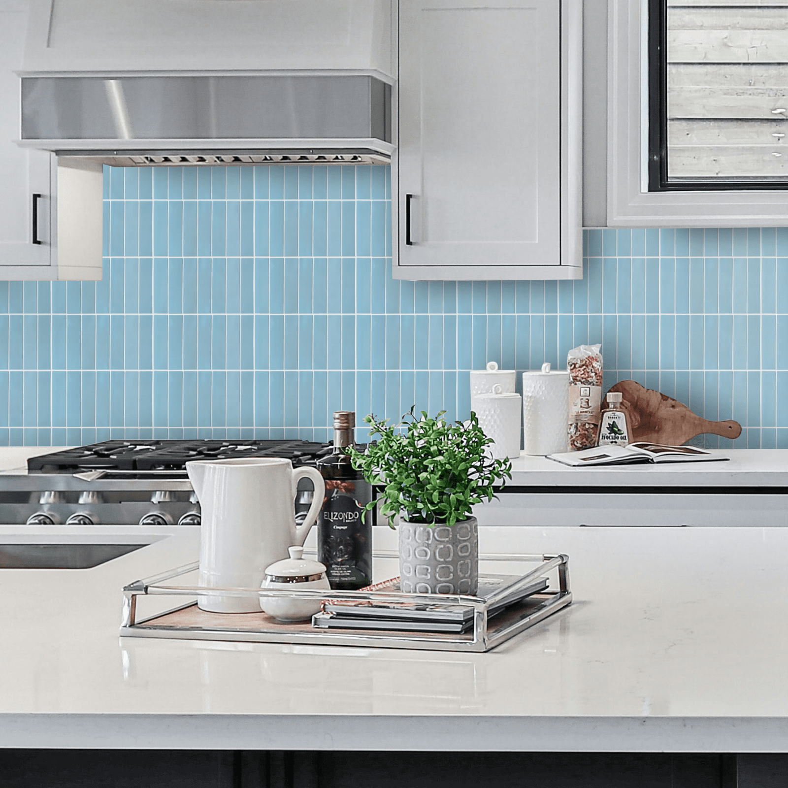 Peel and Stick Backsplash Tiles, 12" x 12" Blue 3D Self Adhesive Stick on Wall Tiles for Kitchen Bathroom