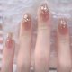 thumbnail image 1 of Nuevo diseño de uñas trapezoidales largas para niña con diseño de atrapasueños y armadura con acabado de mariposa y purpurina blanca, diseño de uñas extraíble, 1 of 5