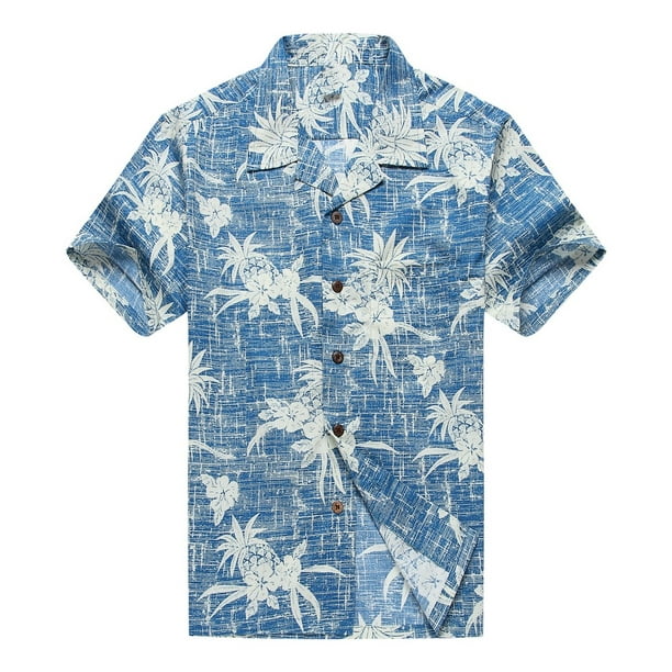Hawaiian Shirt Aloha Shirt in Vintage Blue Pineapple - Walmart.com