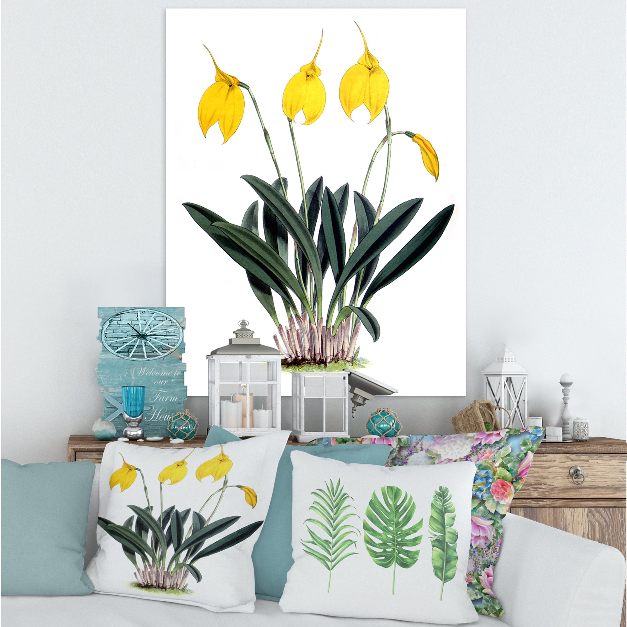 Orchid Retro Flowers 30 in x 40 in Painting Canvas Art Print, by Designart