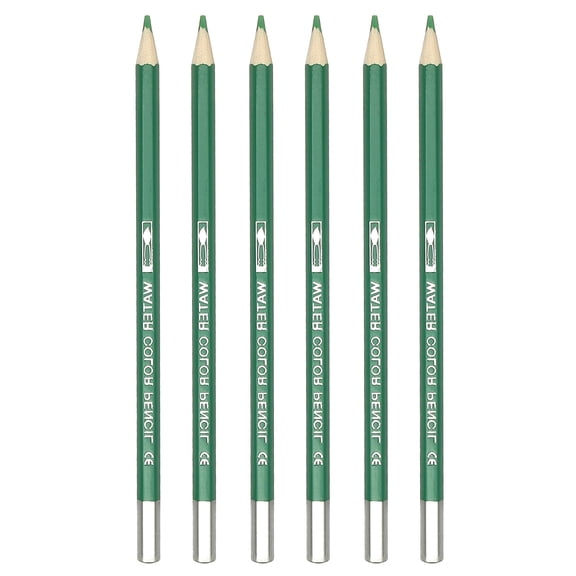Uxcell Watercolor Pencil, 6Pcs Water Soluble Pencils for Blending, Coloring, Sketch Drawing, Painting, Bright Green