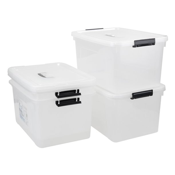 CadineUS 17.5 Liter Clear Storage Totes Boxes, Plastic Storage Bin with ...