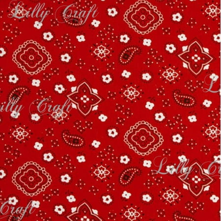 - Red Poly Cotton Print Bandana 60 Inch Fabric by the Yard