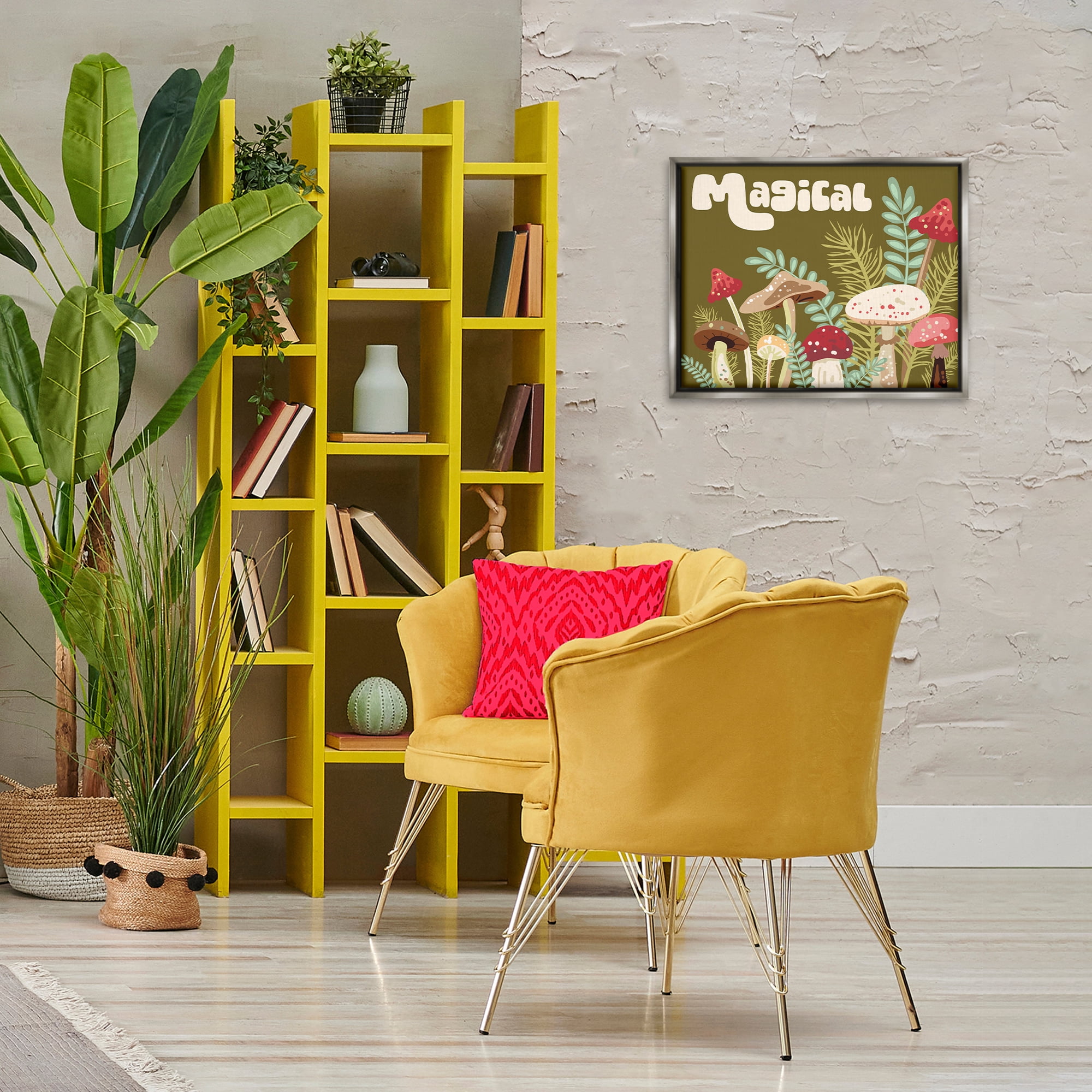 Stupell Industries Magical Botanical Mushrooms Botanical & Floral Painting Gray Floater Framed Art Print Wall Art, 21 x 17