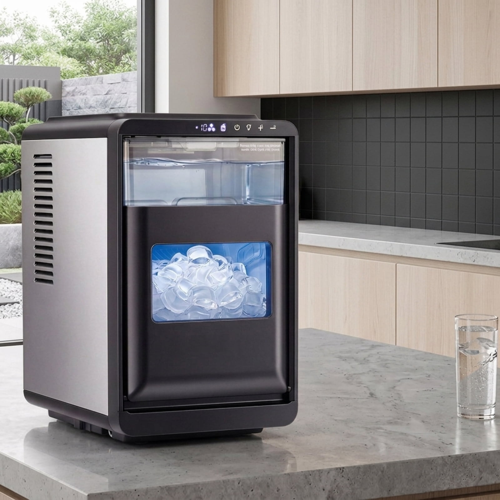 RUIE Crescent Ice Maker Countertop 26 lbs/24H, Portable Ice Machine with 11 Thickness Levels Self-Cleaning and Timer for Home Bar Kitchen, Grey