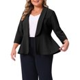 thumbnail image 4 of Agnes Orinda Women's Plus Size Blazers Lapel 3/4 Sleeve Peplum Open Front Casual Business Cardigan Jackets 4X Black, 4 of 6
