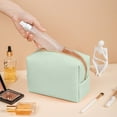 thumbnail image 2 of Makeup Bag, Light Green - Small， 1Pc Makeup Bag Double Layer Cosmetic Bag Portable Toiletry Bag Pu Leather Travel Makeup Organizer Waterproof Zipper Pouch Large Capacity Multifunctional Bag, 2 of 8